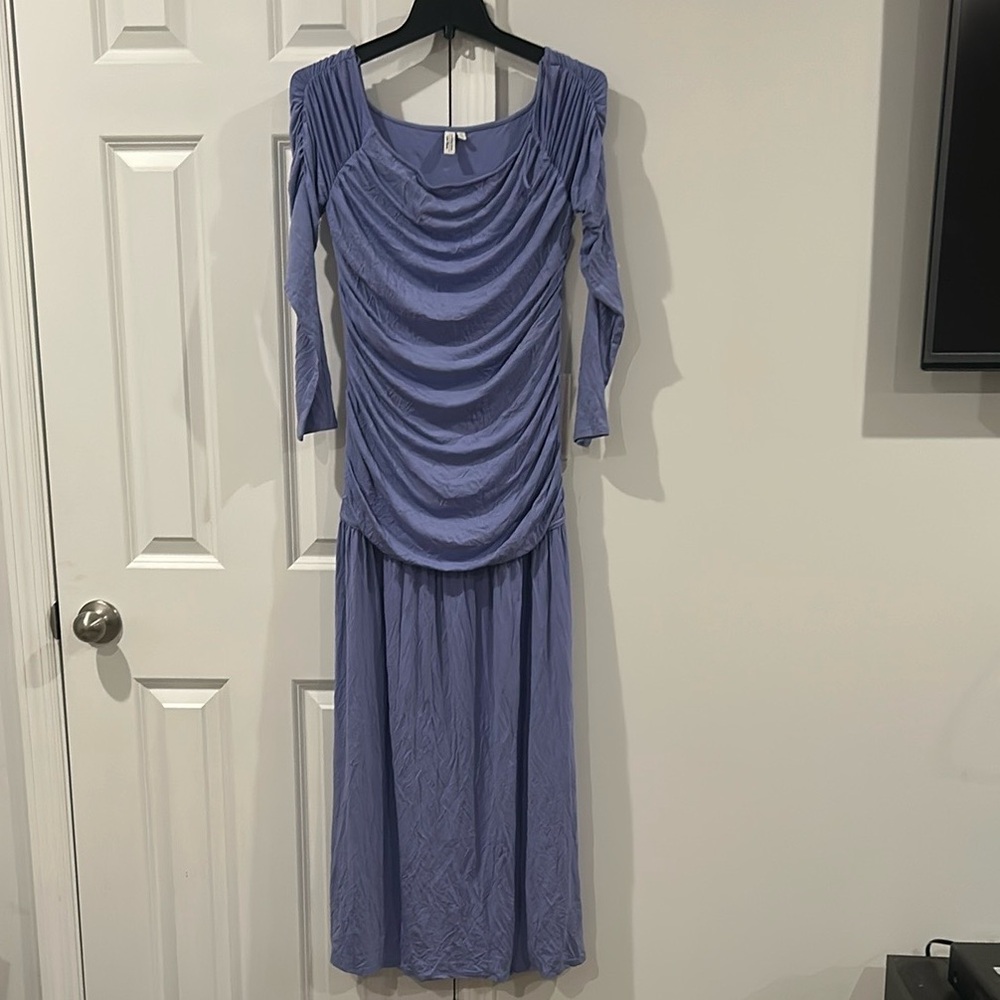& Other Stories Lavender Blue Ruched Scoop Midi Dress